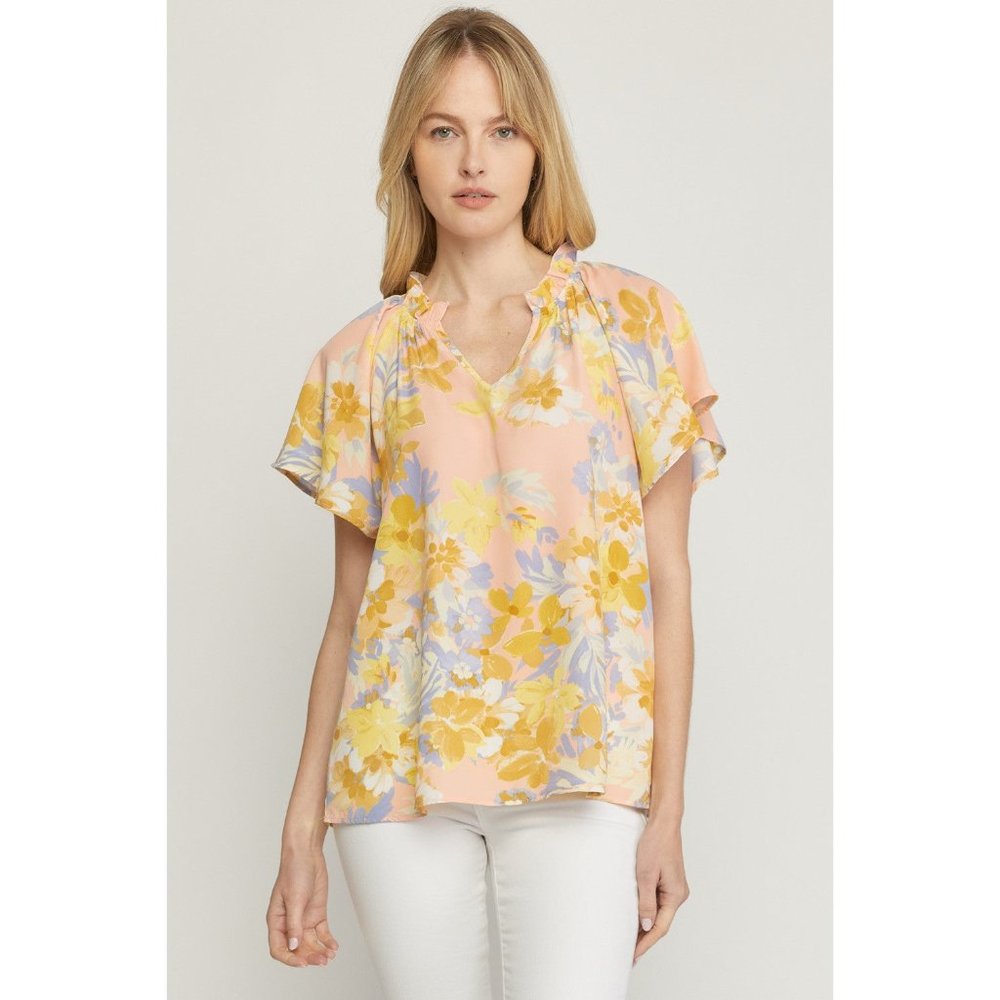 Entro Floral Blouse in Pink and Yellow